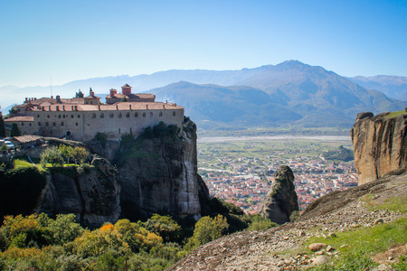 The rocky temple Christian Orthodox complex of Meteora is one of the main attractions of the north of Greece and one of the oldest temples of the country, located high on the rocks.の写真素材