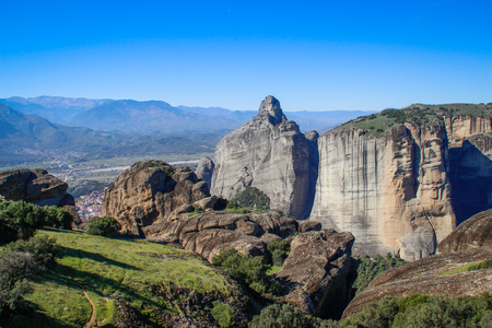 The rocky temple Christian Orthodox complex of Meteora is one of the main attractions of the north of Greece and one of the oldest temples of the country, located high on the rocks.の写真素材