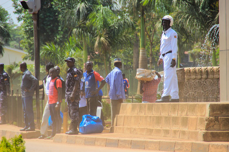 Kampala, Uganda - January 28, 2018: The street life of Uganda's capital. Crowd of people on the...