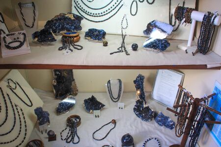 Swakopmund, Namibia - April 18, 2015: jewelry and gifts of precious stones in the gallery of...