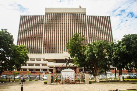 Lusaka, Zambia - March 3, 2015: Freedom Monument - a man breaks the chains of slavery - in the center of the capital near the municipality buildingのeditorial素材