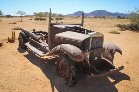 Abandoned old rusty cars in the desert of Namibia and near the Namib-Naukluft National Park. Africaのeditorial素材