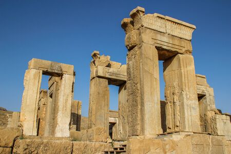 Walls of the ancient capital of Persia. Persepolis is the capital of the Achaemenid kingdom. sight of Iran. Ancient Persia. Bas-relief on the walls of old buildings.の写真素材