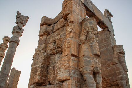 Walls of the ancient capital of Persia. Persepolis is the capital of the Achaemenid kingdom. sight of Iran. Ancient Persia. Bas-relief on the walls of old buildings.の写真素材