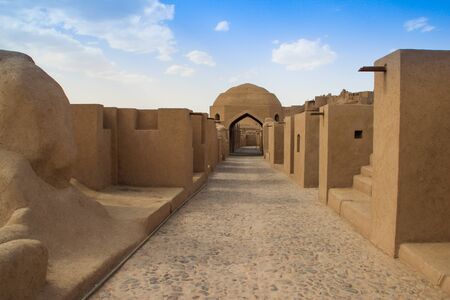 BAM, IRAN: Historical unloaded fortress Bam in the desert near Kerman. Sights of Iran. Fortress made of clay.の写真素材