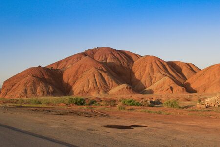 Stunning unusual colored mountains in Iran near Tabriz. Unusual geology with colorful sand in the...