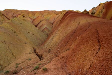 Stunning unusual colored mountains in Iran near Tabriz. Unusual geology with colorful sand in the hills. Natural attractions of Iran. Hiking in Iran.の写真素材