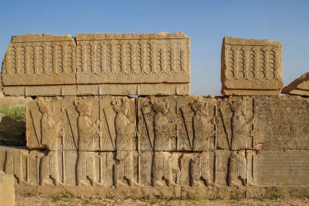 Persepolis, Iran - May 15, 2017: Walls of the ancient capital of Persia. Persepolis is the capital of the Achaemenid kingdom. sight of Iran. Ancient Persia. Bas-relief on the walls of old buildings.のeditorial素材