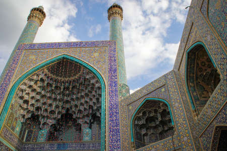 Isfahan, Iran - May 11, 2017:Mosque in Isfahan blue. Traditional ornaments and decorations. Iranのeditorial素材