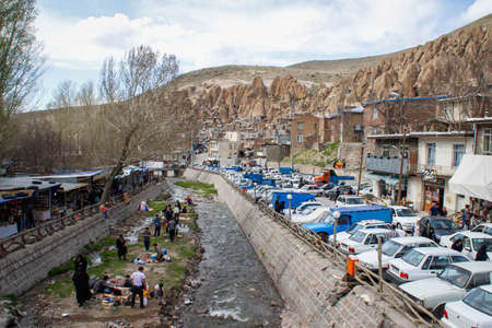 Tabriz, Kandovan, Iran - May 5, 2017: Ancient Iranian cave village in the rocks of Kandovan. The legacy of Persia. UNESCOのeditorial素材