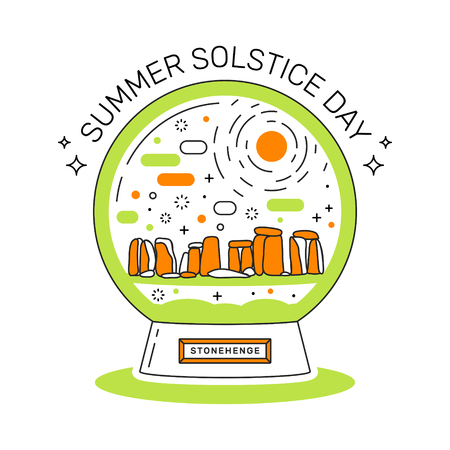 Illustration of summer solstice on june 21. Snowball with Stonehenge.のイラスト素材