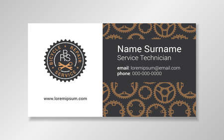 Vector business card design template with bike tool silhouettes. Good for bicycle repair service, center; bicycle parts shop.のイラスト素材