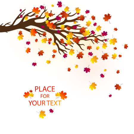 Vector autumn background with maple tree, falling leaves and place for your text. Good for banners, greeting cards, posters, flyers.のイラスト素材