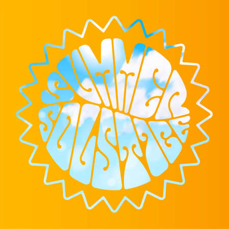 Summer solstice - handwritten lettering quote symbolizing the longest period of daylight and the shortest night of the year. Vector illustration.のイラスト素材
