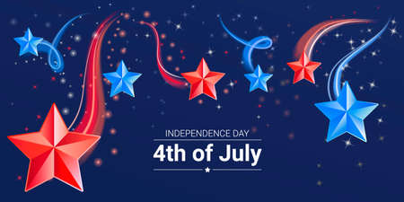 Blue and red stars, text on dark blue background for 4th of July, American Independence Day celebrations.のイラスト素材