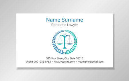 Business card design template in blue and green colors with scales in a wreath frame on white background.のイラスト素材