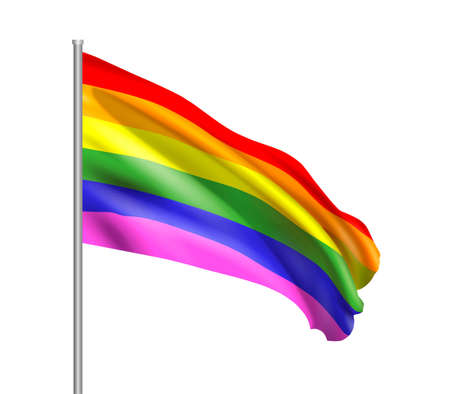 Realistic waving rainbow flag of the LGBT movement. Vector illustration isolated on white background.のイラスト素材