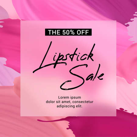 Vector sale banner with text on lipstick stokes background. Good for salons, beauty shops.のイラスト素材