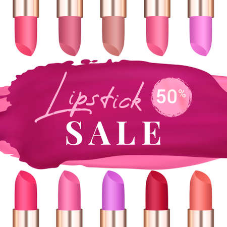 Vector sale banner with lipstick stokes and lipstick. Good for salons, beauty shops.のイラスト素材