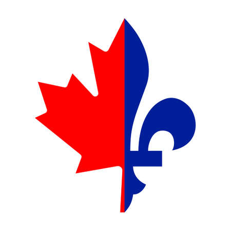 Vector illustration of a combination of Maple leaf and Fleur de lis halfs. French Canadians symbol. Good for web, event posters, badges, stickers, labels, t-shirt design.のイラスト素材