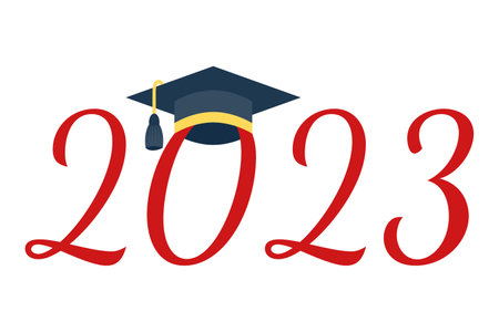 Graduation of 2023. Vector illustration.Template for design party high school or college, graduate invitations.のイラスト素材