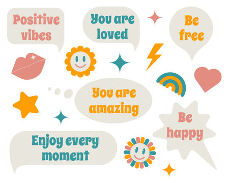 Set of speech bubbles with motivational quotes on a white background. Vector.のイラスト素材