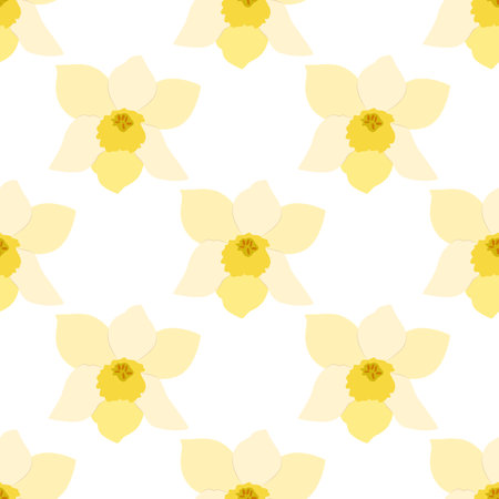 Seamless pattern of buds of yellow daffodils. Vector illustration.のイラスト素材