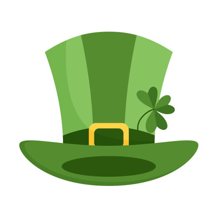 Traditional green leprechaun hat with clover. St. Patricks Day symbol. Vector illustration on white background.のイラスト素材