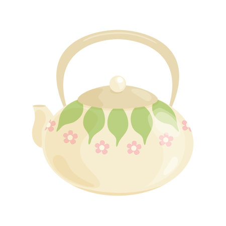 Cute round teapot for making tea. Vector illustration in flat style on white background.のイラスト素材