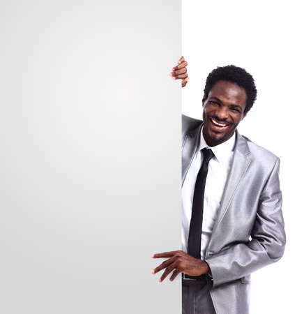 black businessman with panelの写真素材