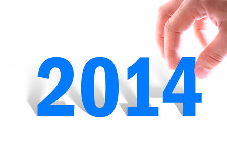 Hands with number shows year 2014の写真素材