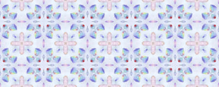 Boho Fabric. Abstract Kaleidoscope Design. Pastel, Blue and Pink Seamless Texture. Repeat Tie Dye Ornament. Ikat Persian Print. Ethnic Tribal Boho Fabric Pattern.の写真素材