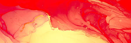 Smoke Drawing. Vintage Canva. Wash Drawing. Red Yellow Smoke Drawing. Creativity Composition. Watercolour Swirl. Red Yellow Alcohol Ink Template. Effect.の写真素材