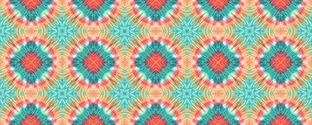 Tie Dye Effect. Colorful Natural Ethnic Illustration. Orange, Green and Blue Textile Print....