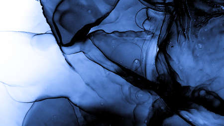Closeup Illustration. Indigo Blue Watercolor Background. Indigo Blue Closeup Illustration. Aquarelle Effect. Handmade Shape. Alcohol Ink Composition. Flow Pattern. Canva.の写真素材