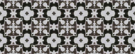 Tribal Boho Pattern. Repeat Tie Dye Rapport. Ikat Persian Motif. Abstract Ikat Design. Black, White,...