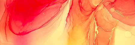 Smoke Texture. Aquarel Backdrop. Liquid Drawing. Red Yellow Smoke Texture. Red Yellow Creative Shape. Modern Effect. Alcohol Ink Composition. Image.の写真素材