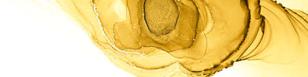 Watercolour Composition. Alcohol Ink Wallpaper. Multilayer Composition. Gold White Watercolour Composition. Gold White Hand-painted Swirl. Gradient Style. Sea Drawing. Image.の写真素材