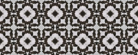 Aztec Lace Pattern. Repeat Tie Dye Illustration. Ikat Asian Design. Abstract Shibori Motif. Black,...