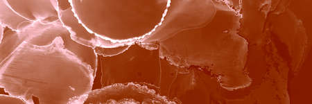 Liquid Picture. Painted Drawing. Hand-painted Artwork. Brown Pink Liquid Picture. Brown Pink Watercolour Shape. Translucent Element. Alcohol Ink Splash. Effect.の写真素材