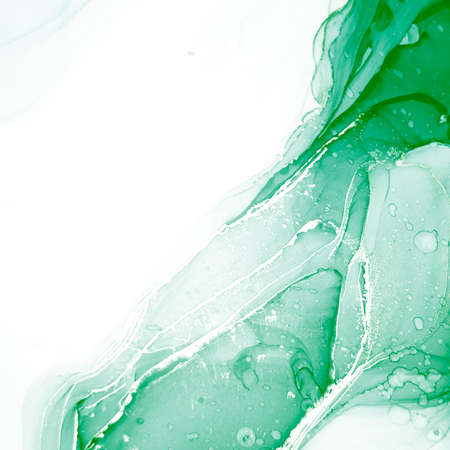 Hand-painted Splash. Alcohol Ink Banner. Art Drawing. Green Hand-painted Splash. Marble Canva. Aquarelle Effect. Fashion Splash. Green Image.の写真素材