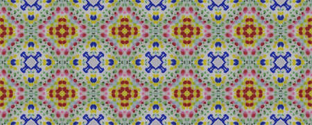 Ethnic Pattern. Seamless Tie Dye Rapport. Ikat Japanese Motif. Abstract Batik Design. Blue, Indigo, Yellow, Red Seamless Texture. Ethnic CraftHand Made Pattern.の写真素材