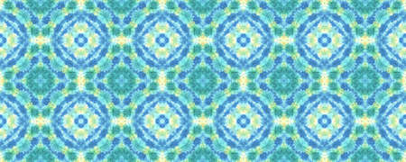 Batik Brush. Asian Backdrop.  Blue and Yellow Textile Print. Rainbow Natural Ethnic Illustration. Shibori or Batik Brush Style.の写真素材