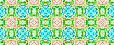 Ethnic Aztec Pattern. Abstract Shibori Design. Repeat Tie Dye Rapport. Ikat Asian Motif. Pink and Green Seamless Texture. Ethnic Aztec Hand Drawn Pattern.の写真素材