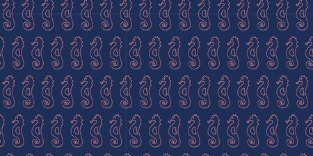 Seahorse seamless pattern doodle line hand drawn illustration. Blue marine endless backgroundのイラスト素材