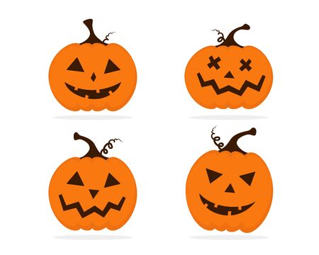 Halloween pumpkin set with carved face isolated illustration on white background. Cute smiling Jack Lantern iconsのイラスト素材