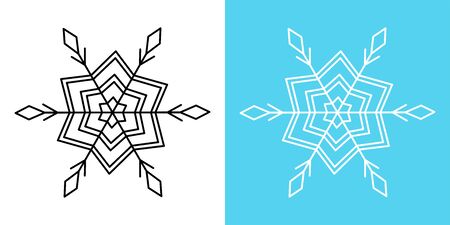 Snowflakes outline isolated illustration Thin line black and white contour Christmas objectのイラスト素材