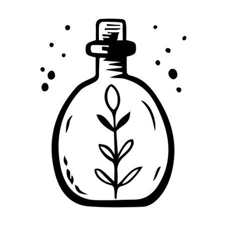 Small bottle of essential oil with plant, editable isolated object on white background, aromatherapy conceptのイラスト素材