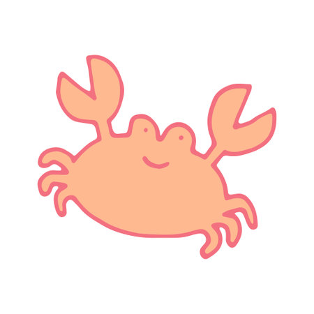Cute smiling crab doodle cartoon hand drawn illustration, colorful editable crustacean creature characterのイラスト素材