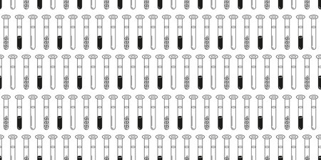 Laboratory test tubes seamless pattern, vector black contour on white background, Chemistry laboratory and medicineのイラスト素材